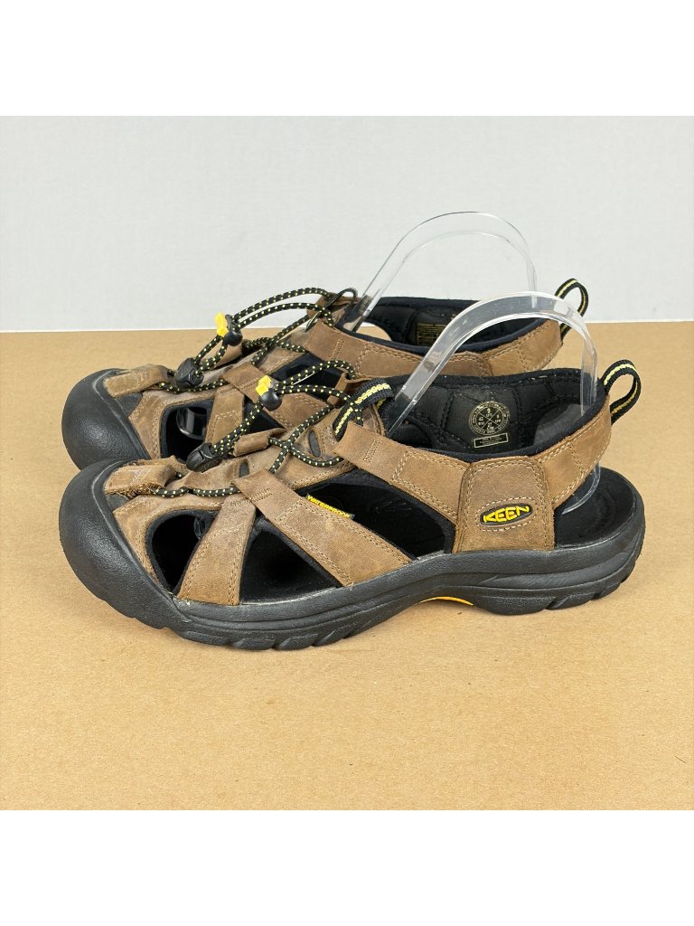 Keen Sarasota Leather Hiking Sandals Mens 9 Brown Bungee Lace Closed Toe